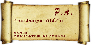 Pressburger Alán névjegykártya